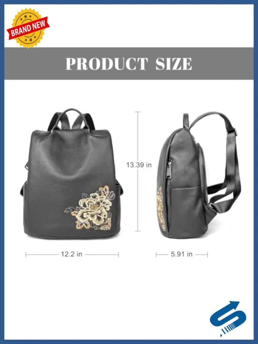 Genuine Leather Floral Embroidered Backpack Women Anti-Theft Travel